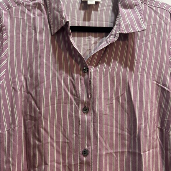 J Jill Lavender Stripe button down shirt large long sleeve armpit to armpit 22” - Picture 4 of 13